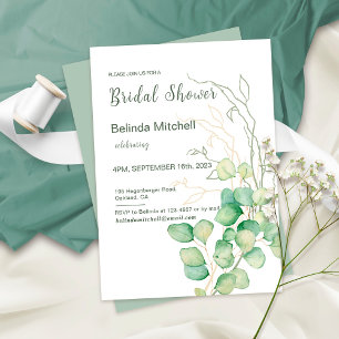 Eucalyptus Watercolor Minimalist Bridal Shower Invitation