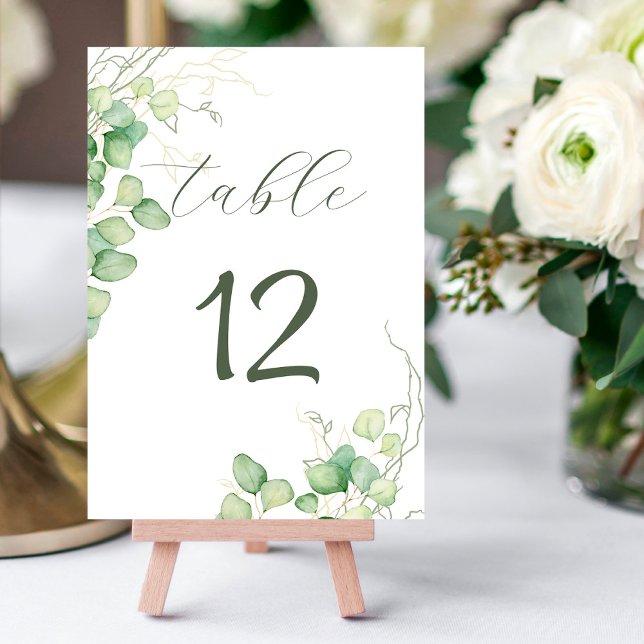 Eucalyptus Watercolor Minimalist Wedding Table Number (Creator Uploaded)