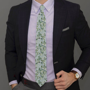 Eucalyptus Watercolor Pattern Neck Tie