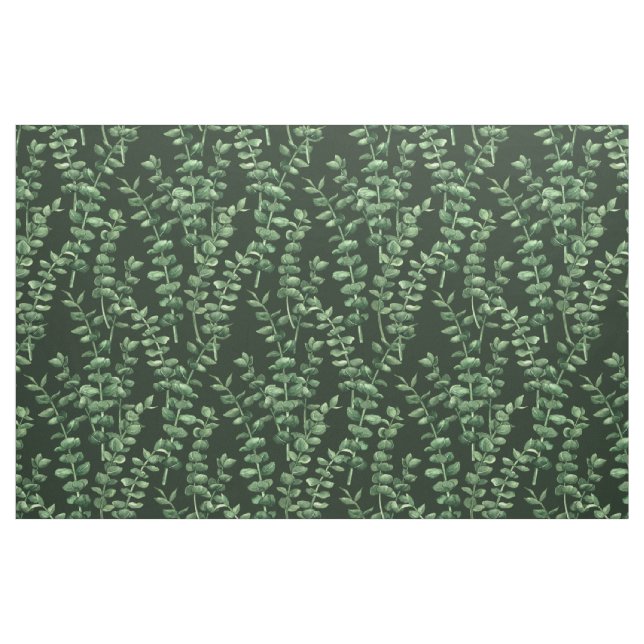 Eucalyptus watercolor pattern on dark green fabric (Fat Quarter)