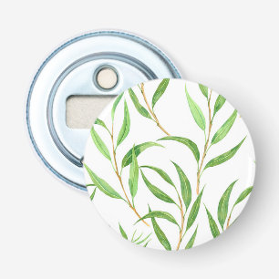 Eucalyptus watercolor pattern on white bottle opener