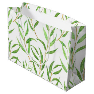 Eucalyptus watercolor pattern on white large gift bag