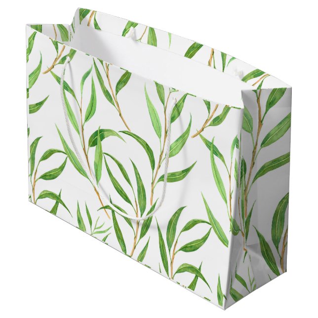 Eucalyptus watercolor pattern on white large gift bag (Back Angled)