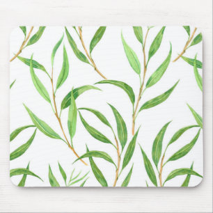 Eucalyptus watercolor pattern on white mouse pad