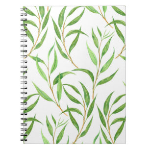 Eucalyptus watercolor pattern on white notebook