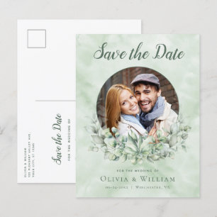 Eucalyptus Watercolor Photo Wedding Save the Date Announcement Postcard