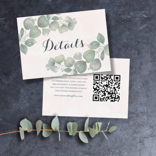 Eucalyptus Watercolor QR Code Wedding Details Enclosure Card (Creator Uploaded)