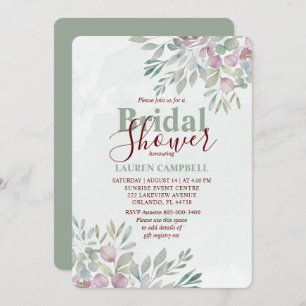 Eucalyptus Watercolor Sage Green Burgundy  Invitation