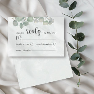 Eucalyptus Watercolor sage green RSVP Wedding Card