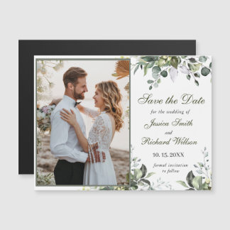 Eucalyptus Watercolor Save the Date Magnetic Card