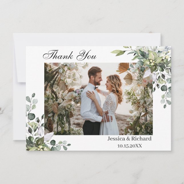 Eucalyptus Watercolor Thank You PHOTO Card (Front)