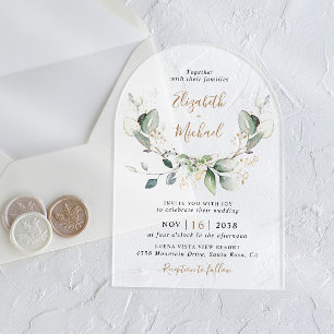 Eucalyptus Watercolor Wedding Frosted Arch Acrylic Invitations