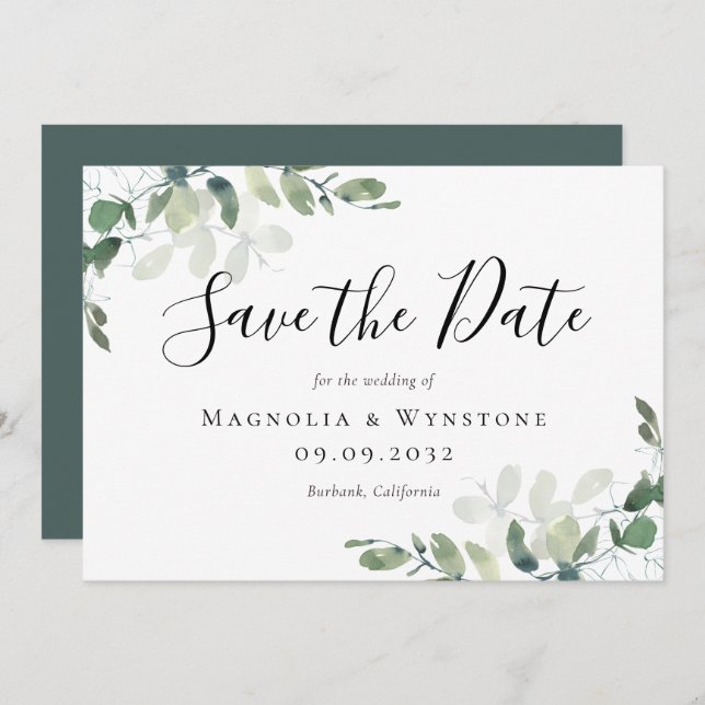 Eucalyptus Watercolor Wedding Save The Date (Front/Back)
