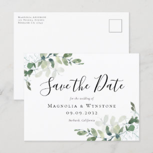 Eucalyptus Watercolor Wedding Save The Date Postcard