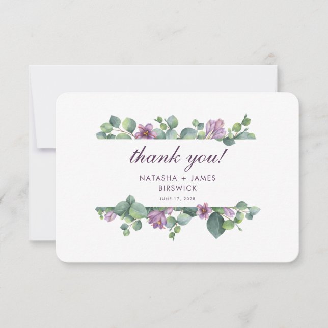 Eucalyptus Watercolor Wedding Thank You Card (Front)