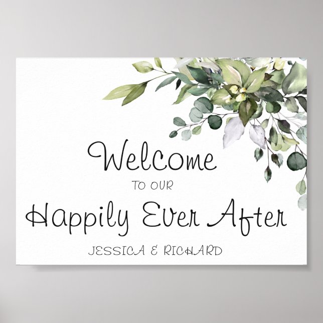 Eucalyptus Watercolor Wedding Welcome Poster Sign (Front)