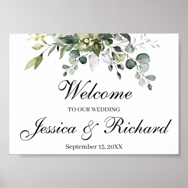 Eucalyptus Watercolor Wedding Welcome Poster Sign (Front)