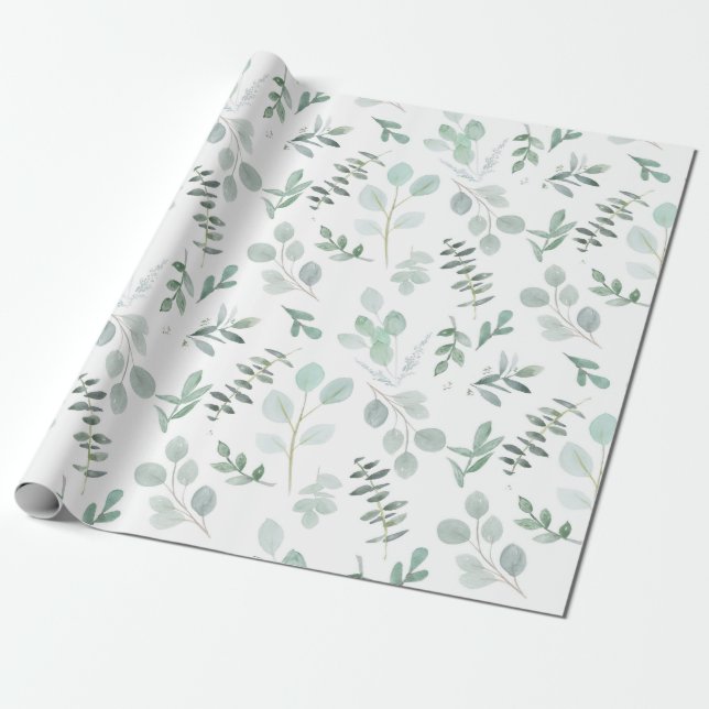 Eucalyptus Watercolor Wrapping Paper (Unrolled)