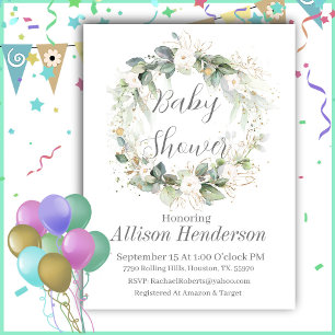 Eucalyptus Watercolor Wreath Baby Shower Invitation