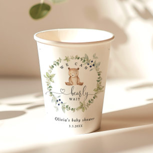 Eucalyptus we can bearly wait baby shower paper cups