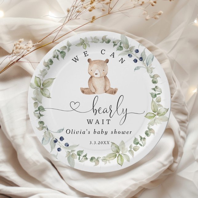 Eucalyptus we can bearly wait baby shower paper plate (Creator Uploaded)