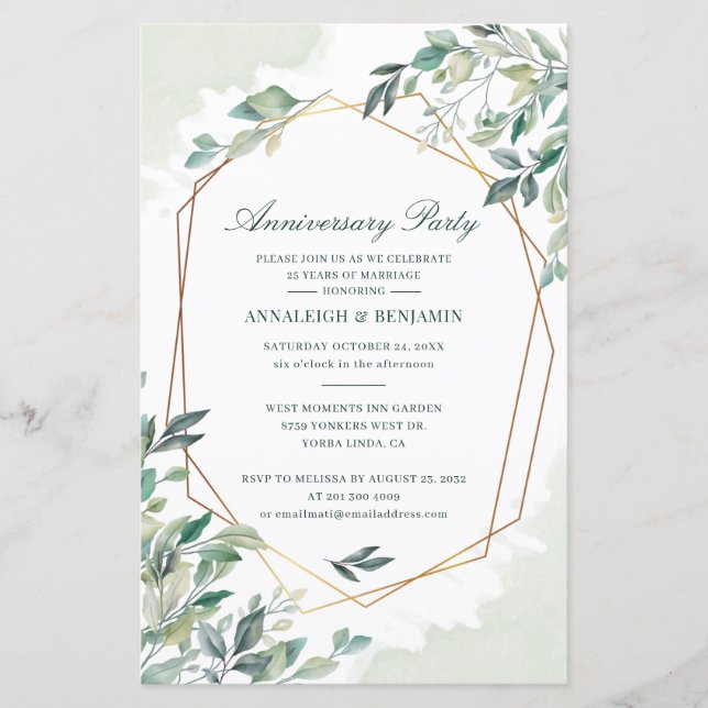 Eucalyptus Wedding Anniversary Party Invitation (Front)