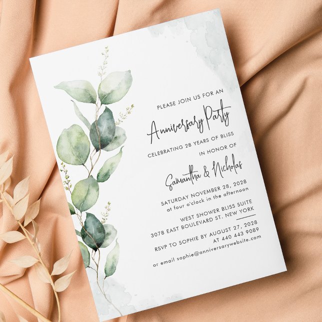 Eucalyptus Wedding Anniversary Party Invitation (Eucalyptus Anniversary Party Invitation Front)