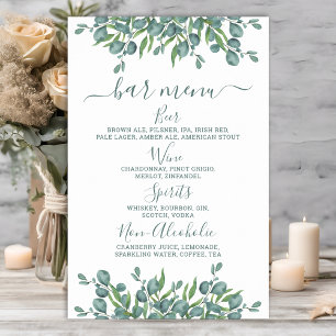 Eucalyptus Wedding Bar Personalised Drink Menu Poster