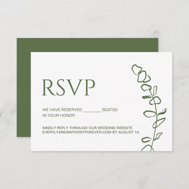 Eucalyptus Wedding Chic Reserved seats Sage Green RSVP Card (Front/Back)