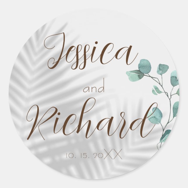Eucalyptus Wedding  classic round sticker (Front)