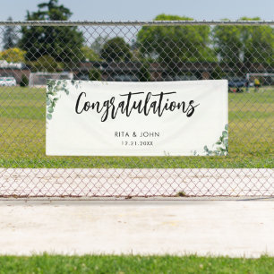 Eucalyptus Wedding Congratulations Handwriting Banner