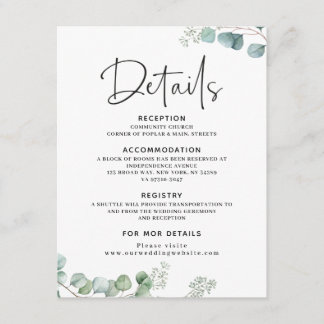 Eucalyptus Wedding details card