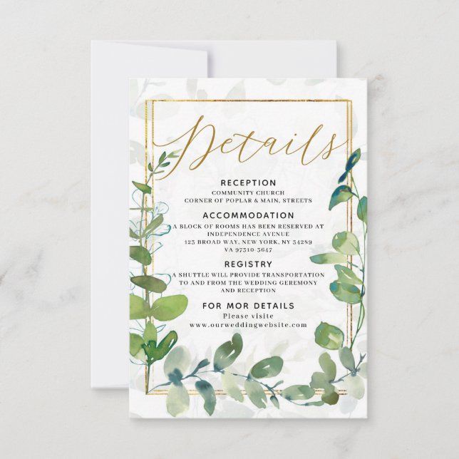 Eucalyptus Wedding details card (Front)