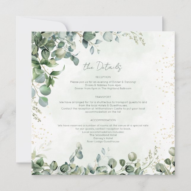 Eucalyptus Wedding Details Card Square 1001A (Front)