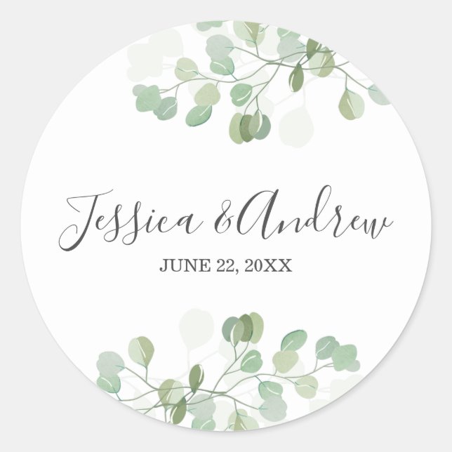 Eucalyptus Wedding Envelope Seal Elegant Sticker (Front)