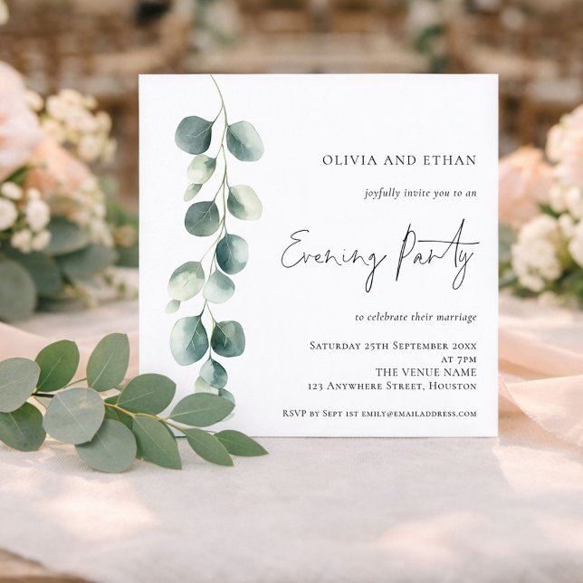Eucalyptus Wedding Evening Party Square Invitation (Creator Uploaded)