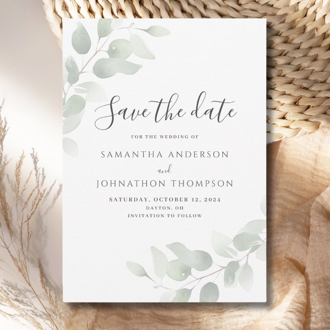 Eucalyptus Wedding Flat Save The Date Card (Creator Uploaded)