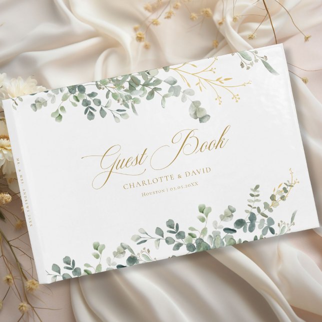 Eucalyptus Wedding Handwriting Script Wedding  Guest Book (Eucalyptus Wedding Handwriting Script Wedding Guest Book with your name and date.)