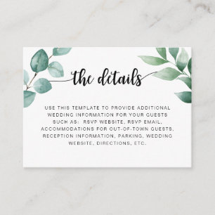 Eucalyptus wedding information details card