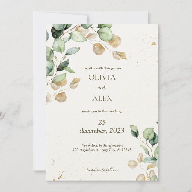 Eucalyptus wedding  invitation (Front)