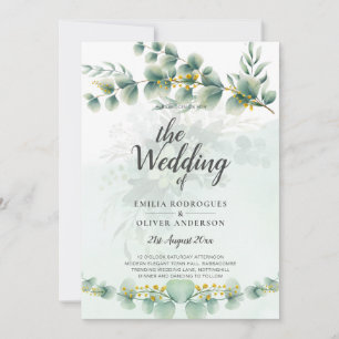 Eucalyptus Wedding Invitation Modern Greenery Gold