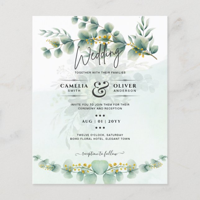 Eucalyptus Wedding Invitation Modern Greenery Gold Flyer (Front)