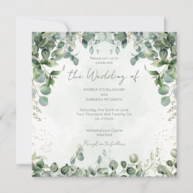 Eucalyptus Wedding Invitation Square 1001  (Front)