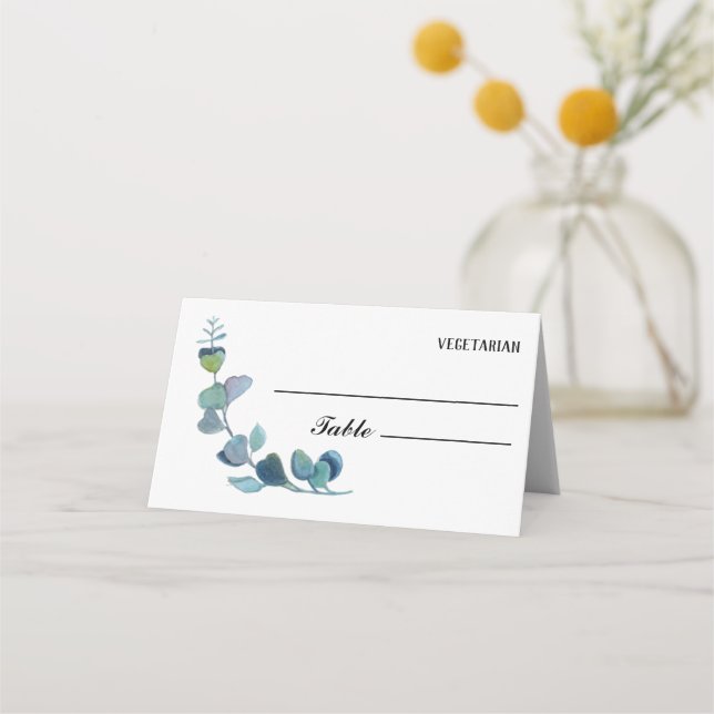 Eucalyptus Wedding Meal Choice & Table Number Place Card (Front)