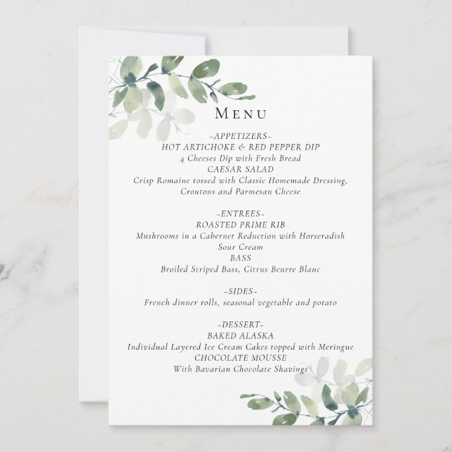 Eucalyptus Wedding Menu Card (Front)