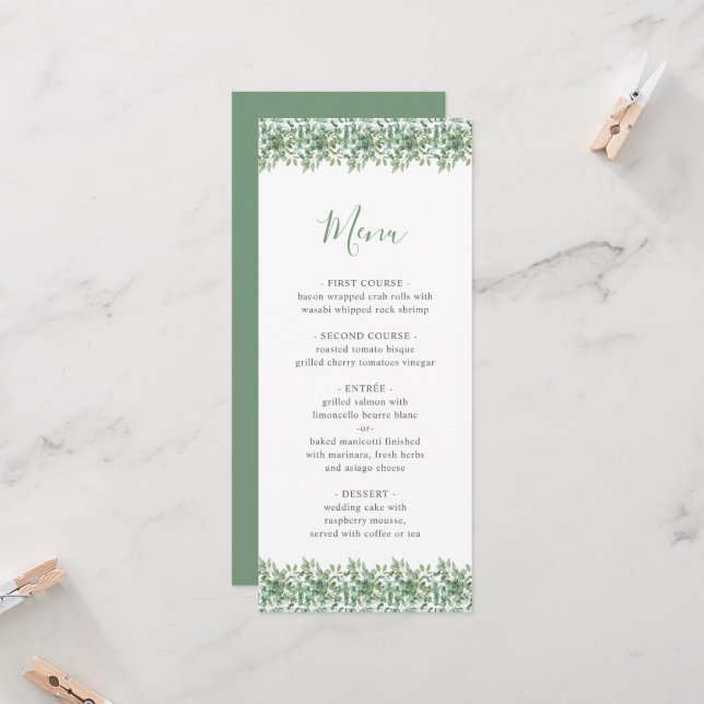Eucalyptus Wedding Menu Invitation (Front/Back In Situ)