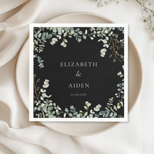 Eucalyptus Wedding  Napkin (Eucalyptus Wedding Napkins with your name and date.)