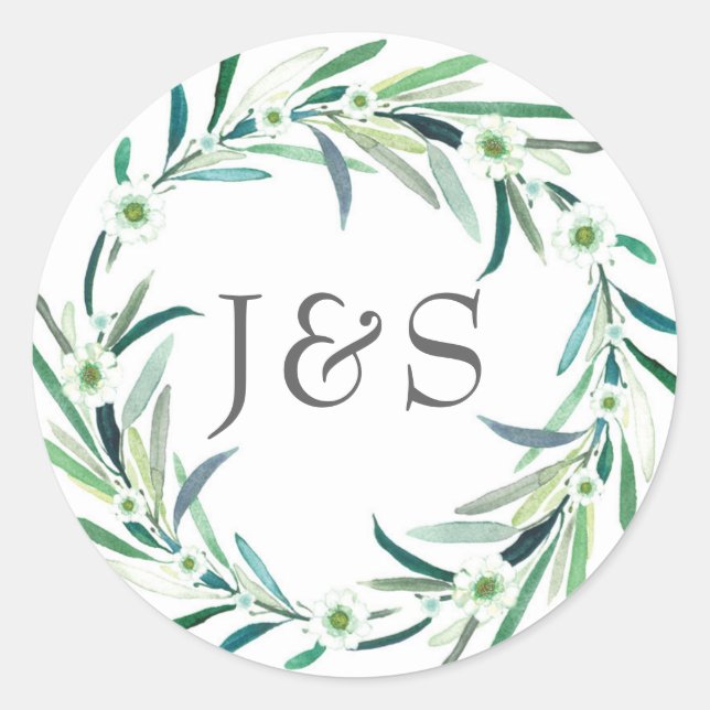 Eucalyptus wedding personalized initial stickers (Front)