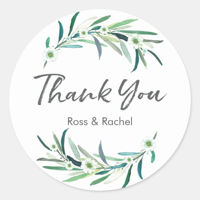 Eucalyptus wedding personalized thank you stickers (Front)