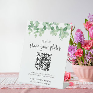 Eucalyptus Wedding Photo Album QR Code Welcome Pedestal Sign